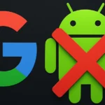 Logo do Google ao lado do mascote Android com um X vermelho indicando possível descontinuação
